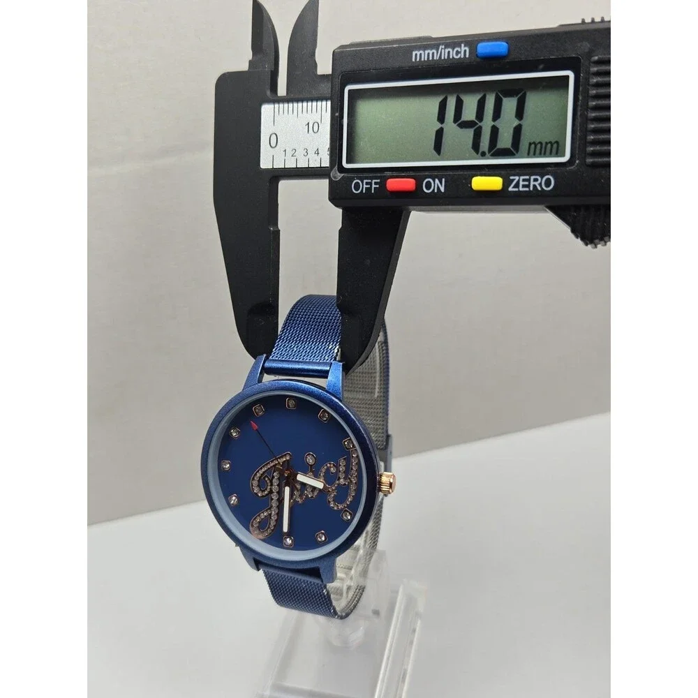 Juicy Couture Black Label Womens Blue Rose Gold Crystal Mesh Watch New Battery